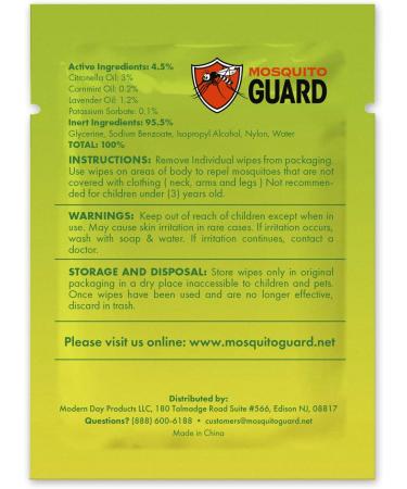 Mosquito Guard Plant Based Repellent Wipes - 20 Individually Wrapped Bug Wipes for Patio - Insect Repellent - Buy Online on GoSupps.com