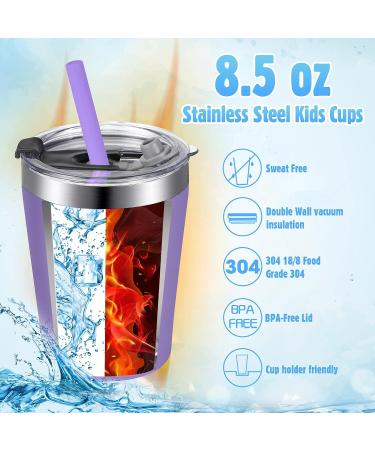 Yahenda 12 Set Kids Cups with Straws and Lids - Stainless Steel Sippy Cup | Vacuum Insulated Water Bottle | Spill Proof Hot Drink Tumbler - 8.5 oz Bright Color - Buy Online on GoSupps.com