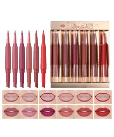 G n rique Double-Ended Matte Lipstick and Lip Liner Set 6 Matte Lip Sticks and Contour Pencils | Smudge-Proof Makeup Gloss for Travel and Outdoor Use