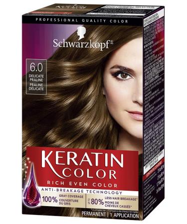 Schwarzkopf Keratin Color Anti-Age Hair Color Cream, 6.0 Delicate Praline (Packaging May Vary) 6.0 Delicate Praline 1 Count (Pack of 1)
