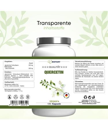 Biotary Quercetin 180 Capsules - High-Dose Vegan Supplement with 95% Japanese Cord Blossom Extract | 6 Month Supply - Buy Online on GoSupps.com