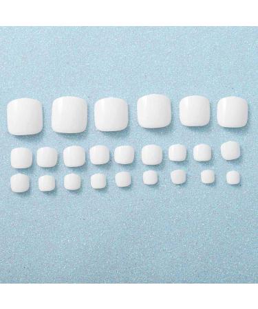 Sethexy Pure Color Shiny False Toenails - 24 Pieces Light Fashion Square Short Complete Cover for Women & Girls (White) - Buy Online on GoSupps.com