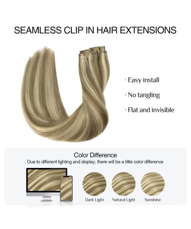 Doores Seamless Clip In Extensions | Real Hair Light Brown & Medium Blonde | 50cm 20 Inch 110g Remy Human Hair | 7 Pieces PU Clips - Buy Online on GoSupps.com