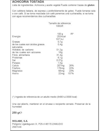 El Arbol Chicory - Gluten-Free Fried Chicory Powder (250g) for Celiac Disease | International Shipping Available - Buy Online on GoSupps.com