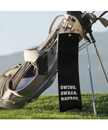 Swing Swear Repeat Golf Towel - Embroidered Funny Golf Gift for Men, Black with Clip - Buy Online on GoSupps.com