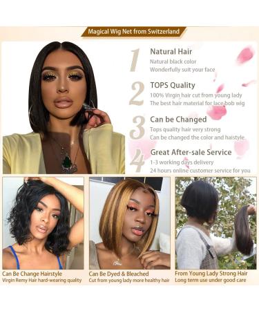 10 Inch Short Bob Human Hair Lace Front Wig for Black Women - Glueless T-Part 13x5 Lace Frontal Bob Wig 180% Density - Buy Online on GoSupps.com