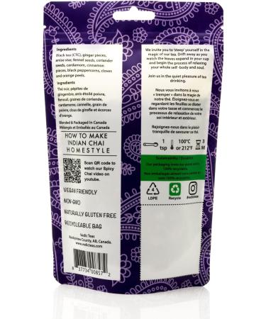 Vedic Teas Spicy Chai Loose Leaf Tea Leaves Indian Chai Masala Tea With Cinnamon Cloves Cardamom Spices And Assam Black Tea Sweet And Spicy Tea All Natural 125gm or 4.4oz - Buy Online on GoSupps.com