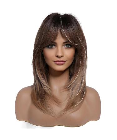 Buy Haircube Long Brown Wigs for Women - Layered Synthetic Hair Wig with Pony | Ombre Brown to Blonde with Dark Roots | 2-Part Set Golden Brown - Buy Online on GoSupps.com