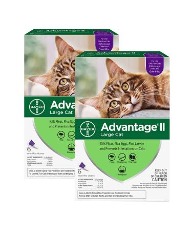 Bayer Advantage II Flea Prevention for Large Cats 6 Doses, 6 Months Supply 2 Pack Bundle