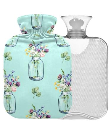 Naanle hot water bottle with lid glass and flowers Transparent hot water bottle heat bottle for back pain relief handfoot warmer neck hot and cold therapy 2l