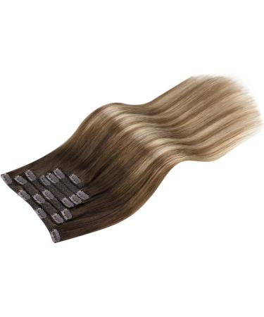 Moresoo 18 Balayage Brown Human Hair Clip in Extensions - Dark Brown to Light Brown with Golden Blonde Ombre | Remy Clip Ins 7Pcs/120g #4/10/16 - Buy Online on GoSupps.com