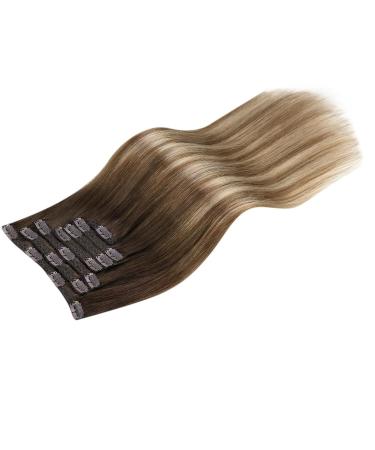 Moresoo Balayage Clip-In Hair Extensions - Real Remy Hair Ombre Dark Brown to Ash Blonde 7pcs/120g 40cm #4/10/16 - Buy Online on GoSupps.com