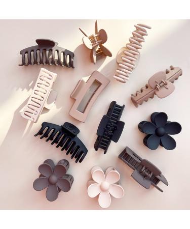 12 Pack Large Hair Claw Clips - Strong Hold Rectangle Flower Claw Clips for Women - Matte Finish Banana Clips - 3 Styles, Neutral Colors (Black, Coffee, Khaki, Beige) - Buy Online on GoSupps.com