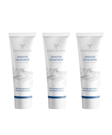 Dentacare 3 x 75 ml Dentacare Sensitive Dental Cream by PROF DR. Young with the innovative Soft Clean System removes stains and coatings in a particularly gentle and deep way.