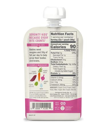 Serenity Kids Organic Veggie Puree Baby Food Pouch - 6+ Months, Allergen-Free, No Added Sugar, 3.5 Ounce - Buy Online on GoSupps.com