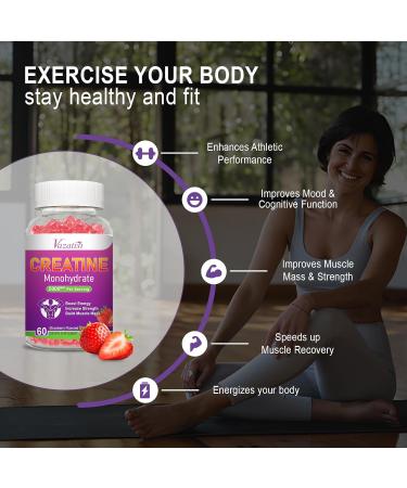 Creatine Monohydrate Gummies for Women & Men Sugar Free Vegan Creatine Supplement Natural Strawberry Flavor 60 Count Strawberry 60 Count (Pack of 1) - Buy Online on GoSupps.com