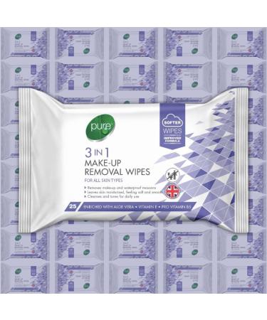 12 Packs of 25 3 in 1 Make-Up Removal Wipes - Pure - Buy Online on GoSupps.com