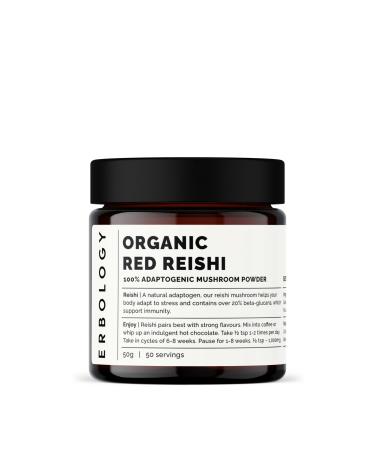 Erbology Organic Reishi Mushroom Powder 50 Servings - 21% Beta-glucans - Immunity Support - Ganoderma Lucidum - Small Batch - Sustainably Grown in Europe - Vegan - Non-GMO - No Added Fillers Red Reishi 1.8 Ounce (Pack of 1)
