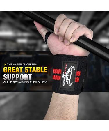 BEAST RAGE Weight Lifting Wrist Wraps - Red/Black Fitness Training Straps with Thumb Loop Support - Buy Online on GoSupps.com