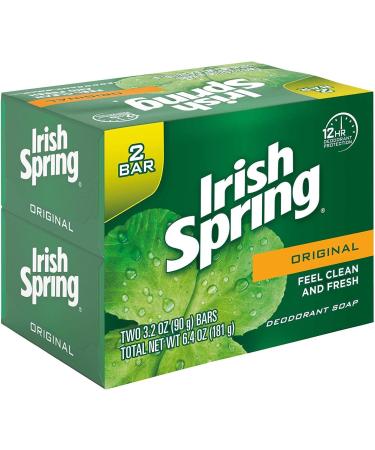 Irish Spring Original Deodorant Bar Soap - 3.20 oz Bars, Pack of 2 - Buy Online on GoSupps.com