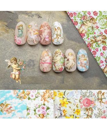 10 Sheets Vintage Angel Nail Foils for Transfer Paper Stickers Love Sliders Adhesive Nails Wraps Flower Nail Art Decorations - Buy Online on GoSupps.com