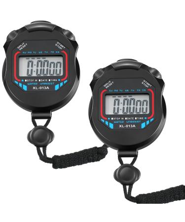 Digital Stopwatch Timers Sports Stopwatch Water Resistant Stopwatch Hand Held LCD Chronograph with Date, Time and Alarm Function for Sports Fitness Trainers and Referees Use 2