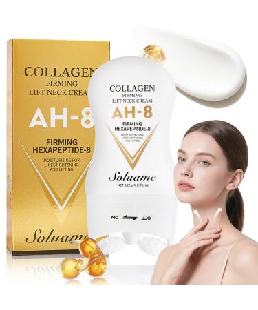 SOLUAME AH8 Firming Neck Cream Collagen Neck Cream for Firming and Firming the Skin with Massage Roller Moisturizing Cream for Men and Women 120 g