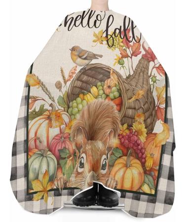 Harvest Pumpkin Squirrel Barber Cape - Adjustable Hair Cutting Cape for All Ages | Thanksgiving & Fall Design | 55x63 Inch Black Buffalo Plaid - Buy Online on GoSupps.com