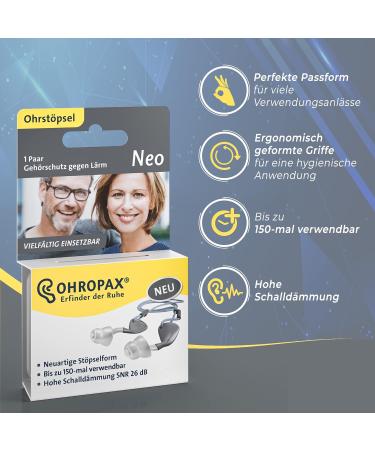 Ohropax Neo Earplugs - Reusable Hearing Protection - Size M/L - Noise Reduction - 150 Uses - International Shipping Available - Buy Online on GoSupps.com
