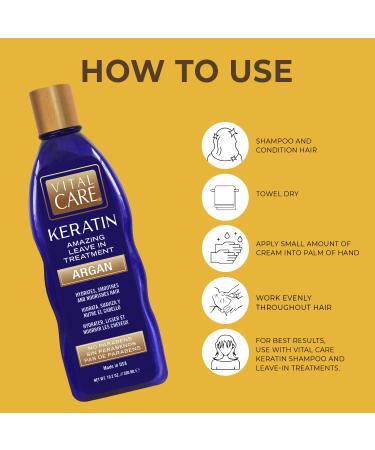 Vital Care Keratin Leave-In Treatment - Hydrating Argan Complex for Daily Use Non-Stripping Hair Repair with Abyssinian Avocado & Sunflower Seed Oil - Buy Online on GoSupps.com