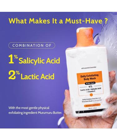 JP Exfol.iating Bo.dy Wash 236ml | 4% (Salicylic Acid Vitamin E and Lactic Acid) | Paraben & SLS Free | Gentle Exfoliating Shower Gel | Removes Tan & Body Acne | Prevents Dry Rough Bumpy Skin - Buy Online on GoSupps.com