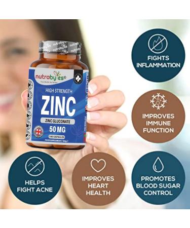 High Strength Zinc Capsules 50mg - 180 Vegan Capsules (6 Month Supply) Chelated Zinc for Immune System, Hair, Skin, Bones, Nails Nutrabytes - Buy Online on GoSupps.com