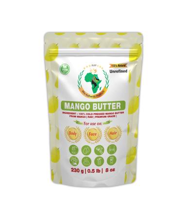 Authentic Raw Mango Butter | Butter | For DIY Face Body Hands | Unrefined | 100% Pure| Creamy | Organic from Africa | Resealable Bag | 0.5 LB (230g)