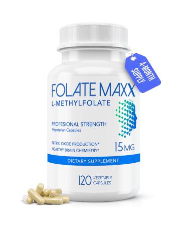 FolateMaxx L-Methylfolate 15mg 120 Capsules Doctor Formulated Methyl Folate Supplement for Women & Men High Potency 5-MTHF for Energy Mood & Focus Non-GMO Gluten-Free (4-Month Supply) 120 Count (Pack of 1)