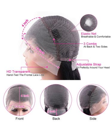 24 Inch HD Transparent Straight Lace Front Human Hair Wig | 150% Density Pre Plucked Closure Wig for Black Women | Glueless 13x4 Lace Frontal Wig - Buy Online on GoSupps.com