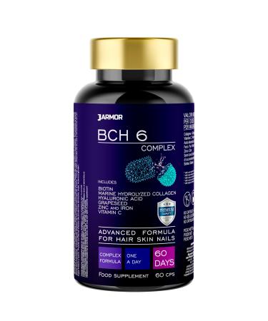 Collagen and Hyaluronic Acid + Vitamin C Biotin Zinc and Iron | Concentrated Formula With Marine Collagen for Men and Women | J.Armor Pharma Dietary Supplement 60 Capsules