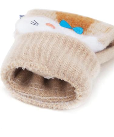 Kids Puppy Flip Top Short Knitted Gloves | Toddler Half Finger Gloves for 3-8 Yrs | Cat/Beige - Buy Online on GoSupps.com