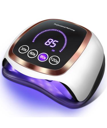 Gel UV LED Nail Lamp, UV LED Nail Dryer for Gel Polish with 4 Timer Settings, Auto Sensor and LCD Touch Screen, Professional Gel Polish Light Curing Lamp for Salon and Home Use White