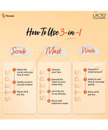Lact'o Calamin'e 3-in-1 Vitamin C Face Scrub-Mask-Wash for Skin Brightening Effect | 100ml x 1 | Multi-action Vitamin C Face Wash Face Scrub Face Mask. - Buy Online on GoSupps.com