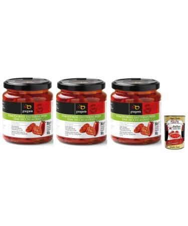 Italian Gourmet E.R. Grangusto Semi-Dried Red Datterini Tomatoes in Oil Oil Semi-Dried Red Tomatoes Italian Tomato 280g Glass + Gourmet Tomato Pulp 400g Italian Box