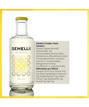 Gemellii Indian Tonic Water with Sicilian Lemon - 4x200ml | Natural Ingredients Agave Sweetened Made in Italy | Premium Mixer for Gin & Cocktails - Buy Online on GoSupps.com