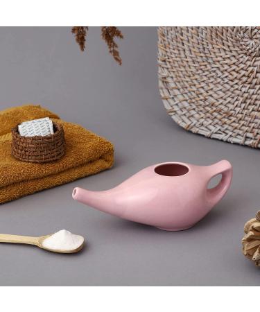 HEALTHANDWEALTH Premium Ceramic Neti Pot with 10 Sachets, Dishwasher Safe - 225ml Capacity, Peach Color - Buy Online on GoSupps.com