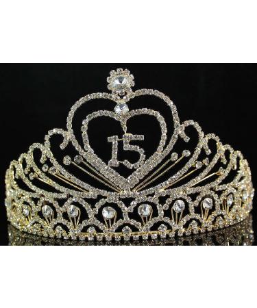 Quinceanera Sweet 15 Princess Tiara Crown T1756g - Austrian Rhinestone Crystal, Gold - Buy Online on GoSupps.com