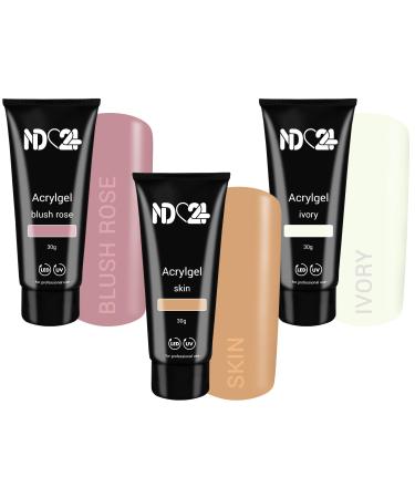 Poly Acrylic Gel Tube Set Babyboomer - Blush Rose + Skin + Ivory (3 x 30g)