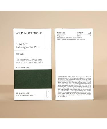 Wild Nutrition Food-Grown Ashwagandha KSM 66 Plus - 60 Capsules | Ethically Sourced for Mind and Body Support | No Fillers | Effective Ashwagandha Tablets - Buy Online on GoSupps.com