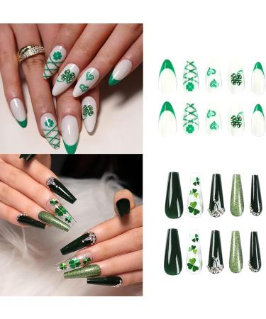 24pcs/Box Patrick's Day Love Heart Pattern with French False Tip False for Girls Long French Tip False with Designs - Buy Online on GoSupps.com