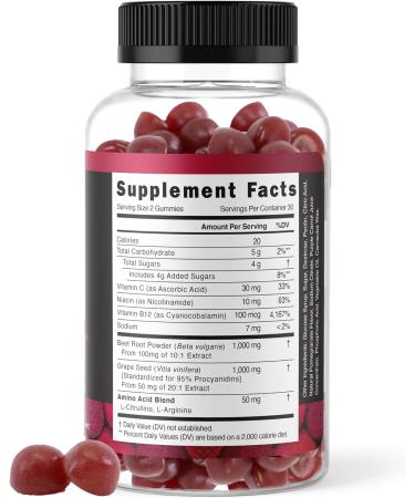 Vitamized Beet Root Chews 1000mg - Heart Support Supplement with Grape Seed, Vitamin C & B12 - Nitric Oxide for Blood Pressure & Circulation - Pomegranate Flavor - 60 Count - Buy Online on GoSupps.com