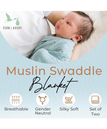 Fern & Avery Swaddle Blankets - Gender Neutral Muslin Swaddles for Baby Boy or Girl - Set of 2 Rainbow Blue Newborn Essential Receiving Blankets - Buy Online on GoSupps.com