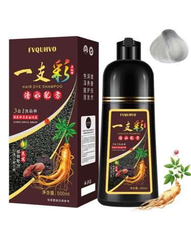 Fvquhvo Hair Dye Shampoo 3 in 1 Silver Gray Instant Color for Men and Women Long Lasting 16.9 Fl Oz Natural Ingredients Ammonia and Paraben Free Suitable for Silver Gray Hair