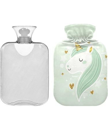 Unicorn Hot Water Bottle with Cover - Soft Warm Light Green Design for Bed Hand Neck & Shoulders - 1L Perfect for Winter - Buy Online on GoSupps.com